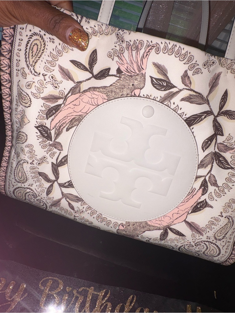 Ella Printed Small Tote Tory Burch White and Pink Paisley Floral Tote - Picture 7 of 7